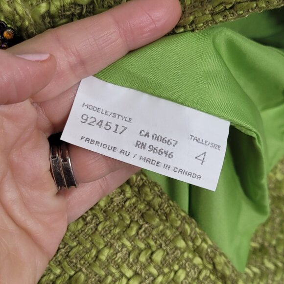 Touché Women's Green Tweed Fabric Notched Button Details Business Blazer Size 4 - Picture 9 of 13